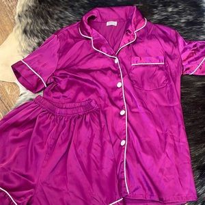 COPY - Swomog Womens XS 2 piece satin pajama set (deep wine red)